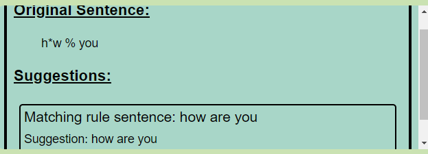 Sentence Rebuilder suggesting 'how are you' for the broken sentence
