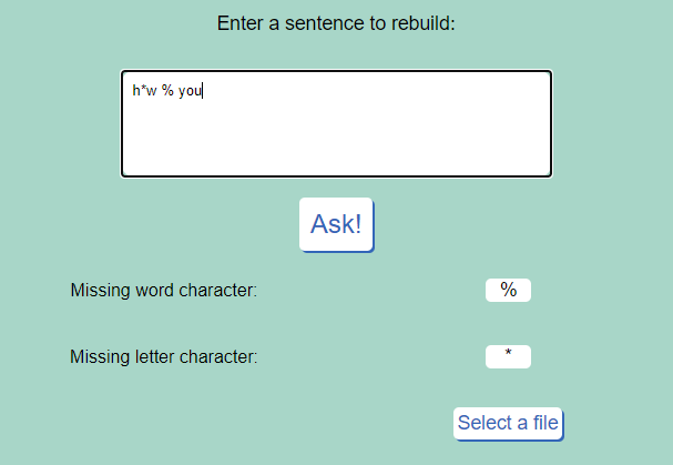 Sentence Rebuilder query panel with a broken sentence