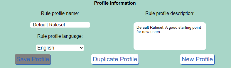 The profile information panel of the Rule Builder